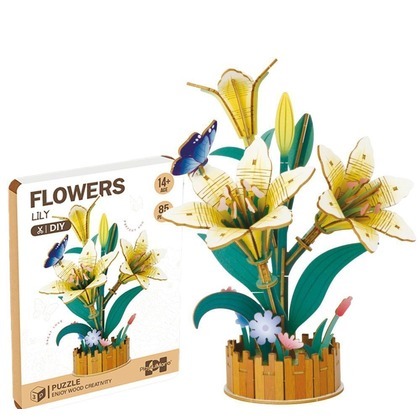 DIY drewniane kwiatki 3D lilie