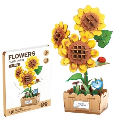 DIY drewniane kwiatki 3D słoneczniki