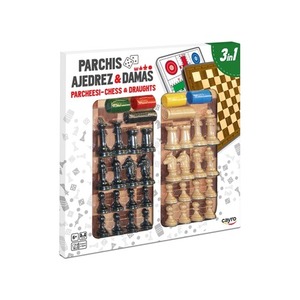 Drewniana plansza do gry + komplet figur i pionków (Szachy / Warcaby / Chińczyk 40x40 cm) (100)