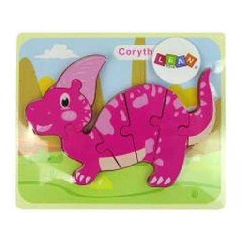 Drewniane puzzle Dinozaur Korytozaur różowy