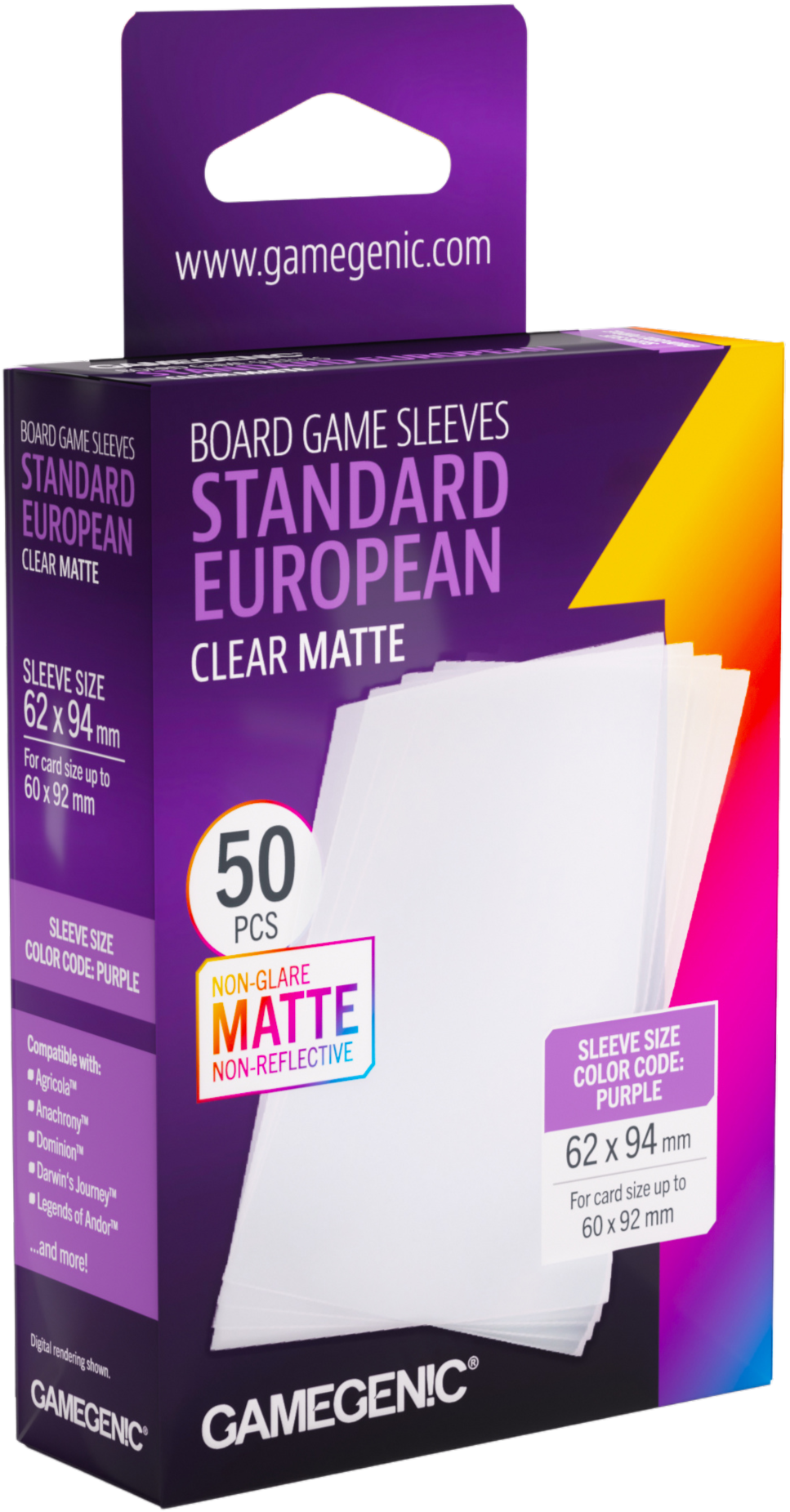 Gamegenic: Board Game Sleeves - Standard European (62x94 mm) - Clear Matte - 50 sztuk