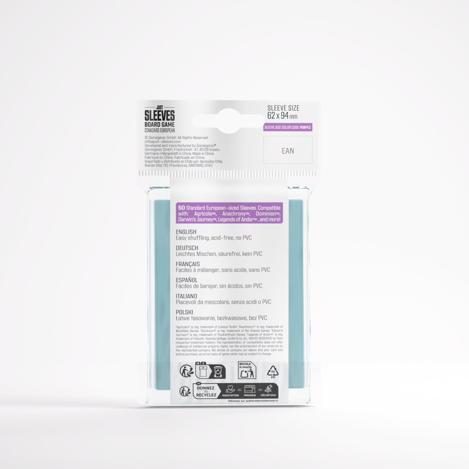 Gamegenic: Just Sleeves - Board Game Sleeves (62 x 94 mm) 50 sztuk, Clear