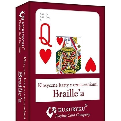 Karty do gry czerwone ze znakami Braille\'a