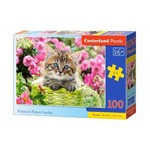 Puzzle 100 elementów - Kociak w kwiatowym ogrodzie