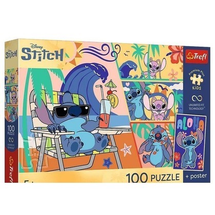 Puzzle 100 Lilo&Stitch Plażowe dni + plakat