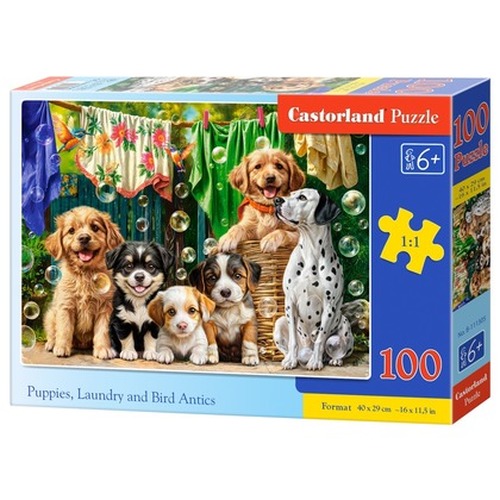 Puzzle 100 Puppies Laundry and Bird Antics B-111305