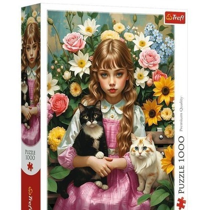 Puzzle 1000 Dziewczynka z kotami TREFL