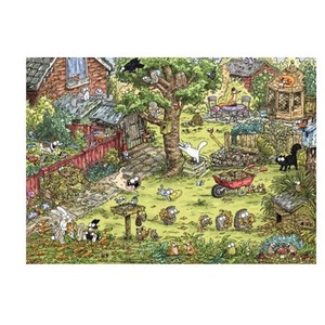 Puzzle 1000 elementów Koty Simona, Zabawy w ogrodzie (Puzzle+plakat)