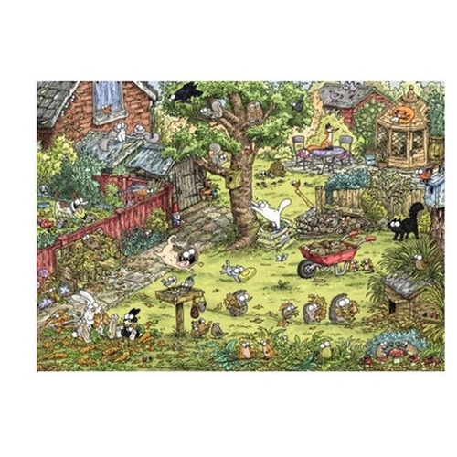 Puzzle 1000 elementów Koty Simona, Zabawy w ogrodzie (Puzzle+plakat)
