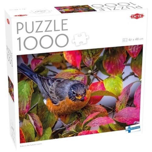 Puzzle 1000 Robin w jesiennych liściach