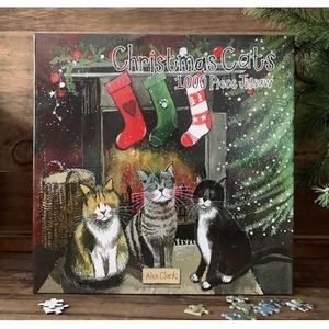 Puzzle 1000 Świąteczne koty przy kominku Święta