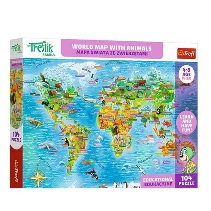 Puzzle 104 Trefliki Mapa świata Zwierzęta TREFL