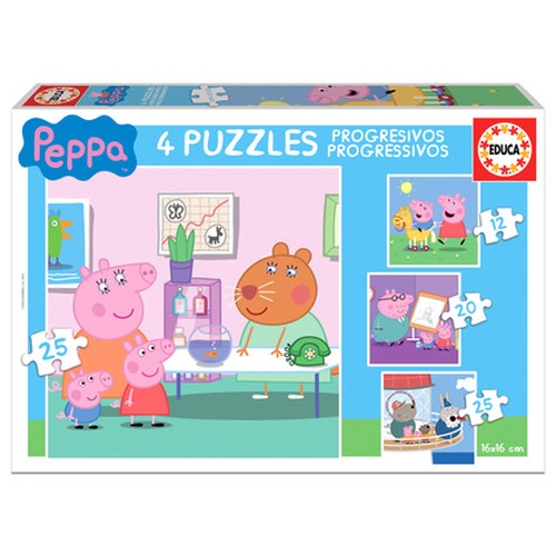 Puzzle 12 el. + 20 el. + 25 el. + 25 el. Świnka Peppa