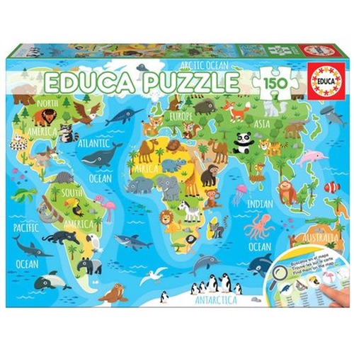 Puzzle 150 el. Mapa świata dla dzieci (Zwierzęta)