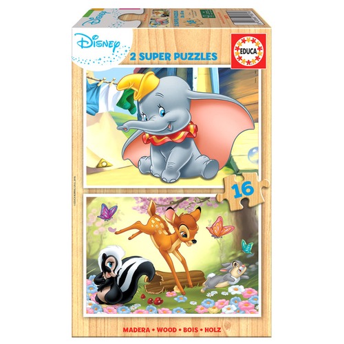 Puzzle 2 x 16 el. Bambi / Dumbo (drewniane)