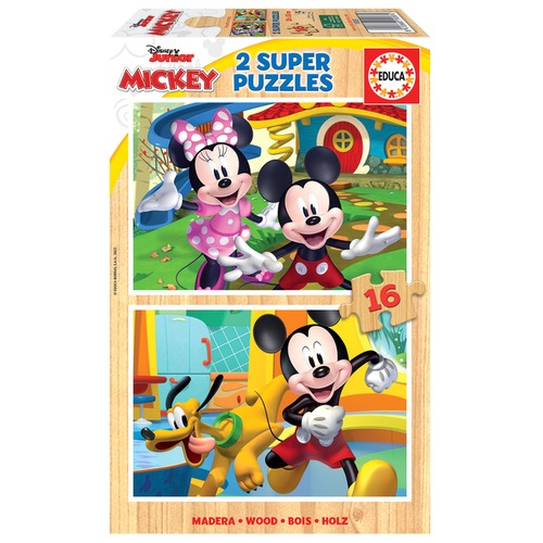 Puzzle 2 x 16 el. Myszka Miki / Minnie (drewniane)