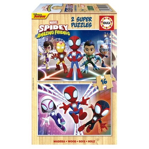 Puzzle 2 x 16 el. Spidey i Super-Kumple (drewniane)