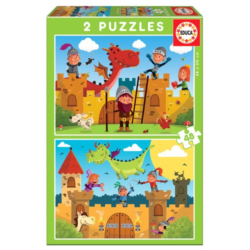 Puzzle 2 x 48 el. Smoki i rycerze