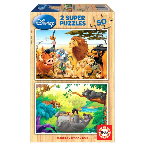 Puzzle 2 x 50 el. Król Lew / Księga dżungli (drewniane)