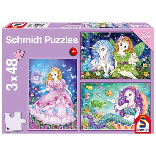 Puzzle 3 x 48 el. Księżniczka, wróżka, syrenka