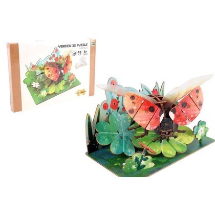 Puzzle 3D drewniane biedronka w kwiatach