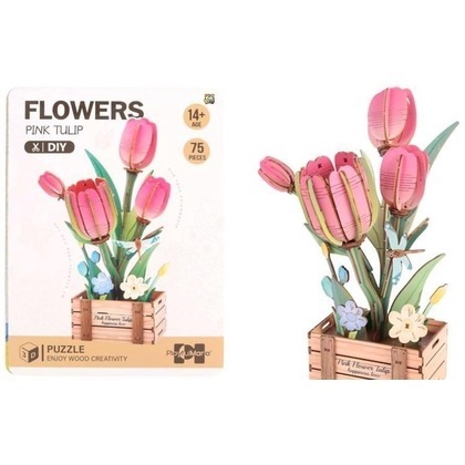 Puzzle 3D drewniane kwiaty tulipany