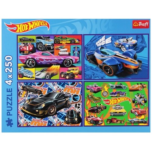 Puzzle 4x250 Wyścigowe auta Mattel Hot Wheels 13312