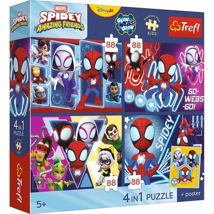 Puzzle 4x88 Trefl Premium Plus Kids Pajęczy dzień Spidey 34696