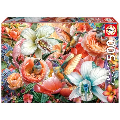 Puzzle 500 el. Kolibry i kwiaty