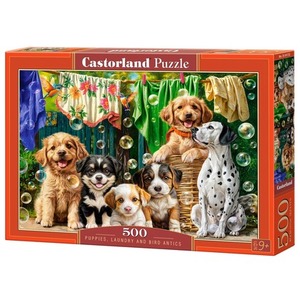 Puzzle 500 Puppies Laundry and Bird Antics B-54152