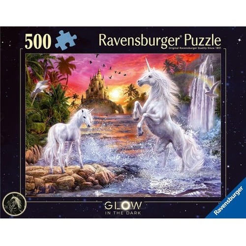 Puzzle 500 świecące - Jednorożce nad rzeką