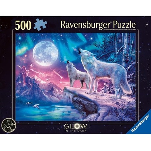 Puzzle 500 świecące - Wilk w zorzy polarnej