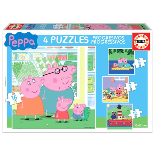 Puzzle 6 el. + 9 el. + 12 el. + 16 el. Świnka Peppa