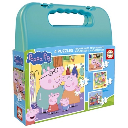 Puzzle 6 el. + 9 el. + 12 el. + 16 el. Świnka Peppa (walizka)