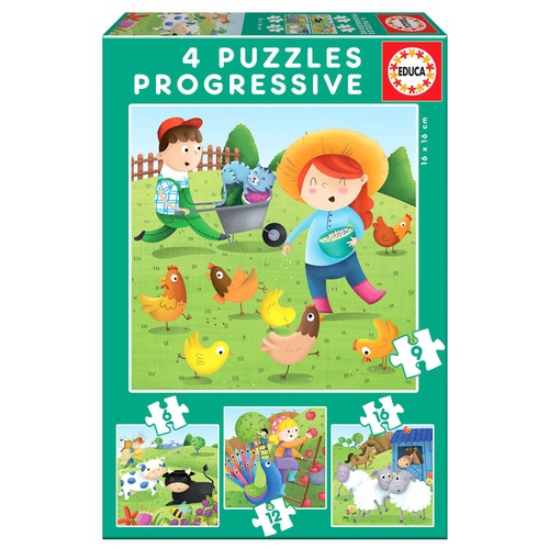 Puzzle 6 el. + 9 el. + 12 el. + 16 el. Zwierzęta na farmie