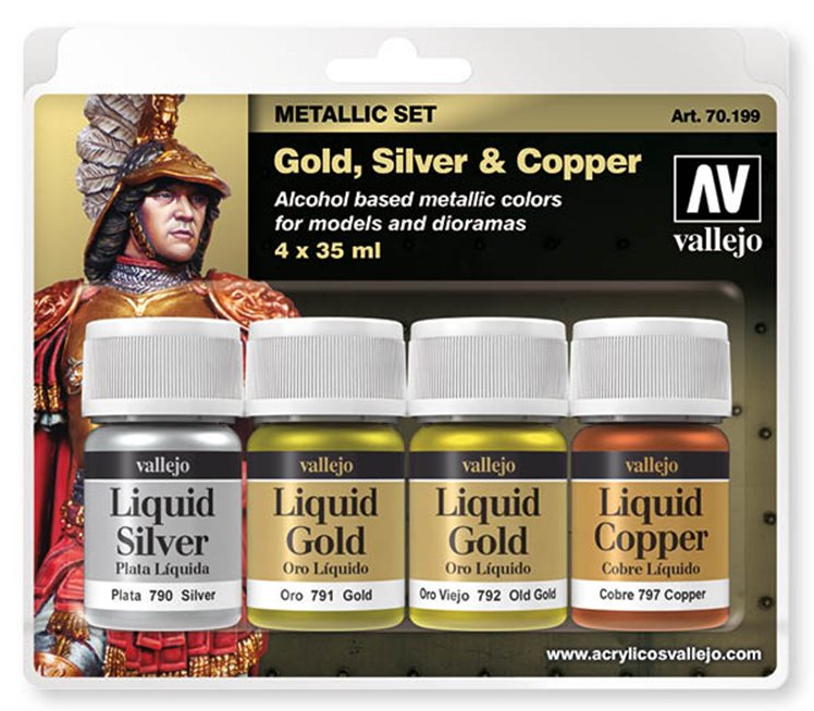 Vallejo: 70.199 - Metallic Set - Liquid Gold, Silver & Copper (4x35 ml)