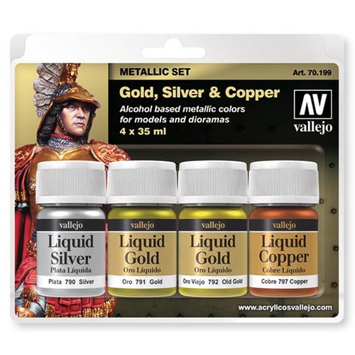 Vallejo: 70.199 - Metallic Set - Liquid Gold, Silver & Copper (4x35 ml)