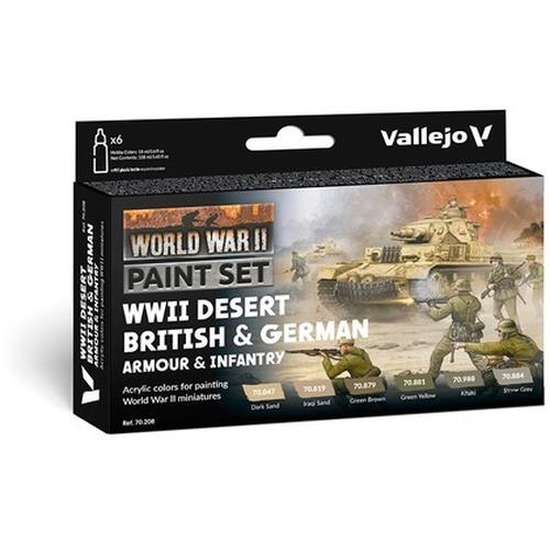 Vallejo: 70.208 - Model Color - WWII Desert British & German Armour & Infantry (6 x 18 ml)