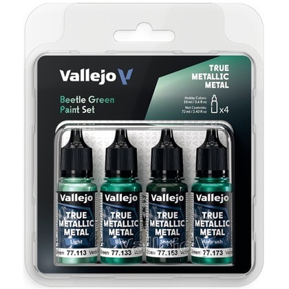 Vallejo: 77.265 - True Metallic Metal - Beetle Green Paint Set (4)