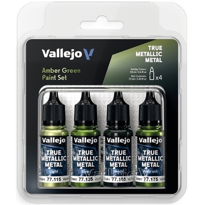 Vallejo: 77.266 - True Metallic Metal - Amber Green Paint Set (4)
