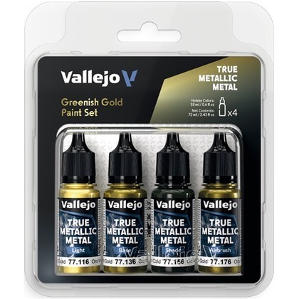 Vallejo: 77.267 - True Metallic Metal - Greenish Gold Paint Set (4)