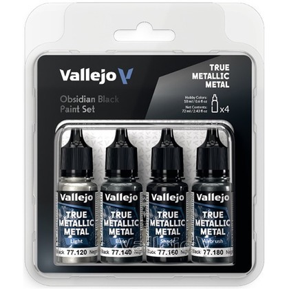 Vallejo: 77.270 - True Metallic Metal - Obsidian Black Paint Set (4)